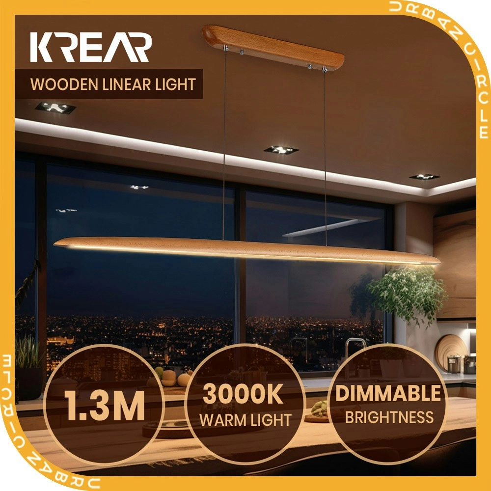 Krear 130CM Wooden Pendant Light Flat LED Strips Linear Lighting Beech Wood