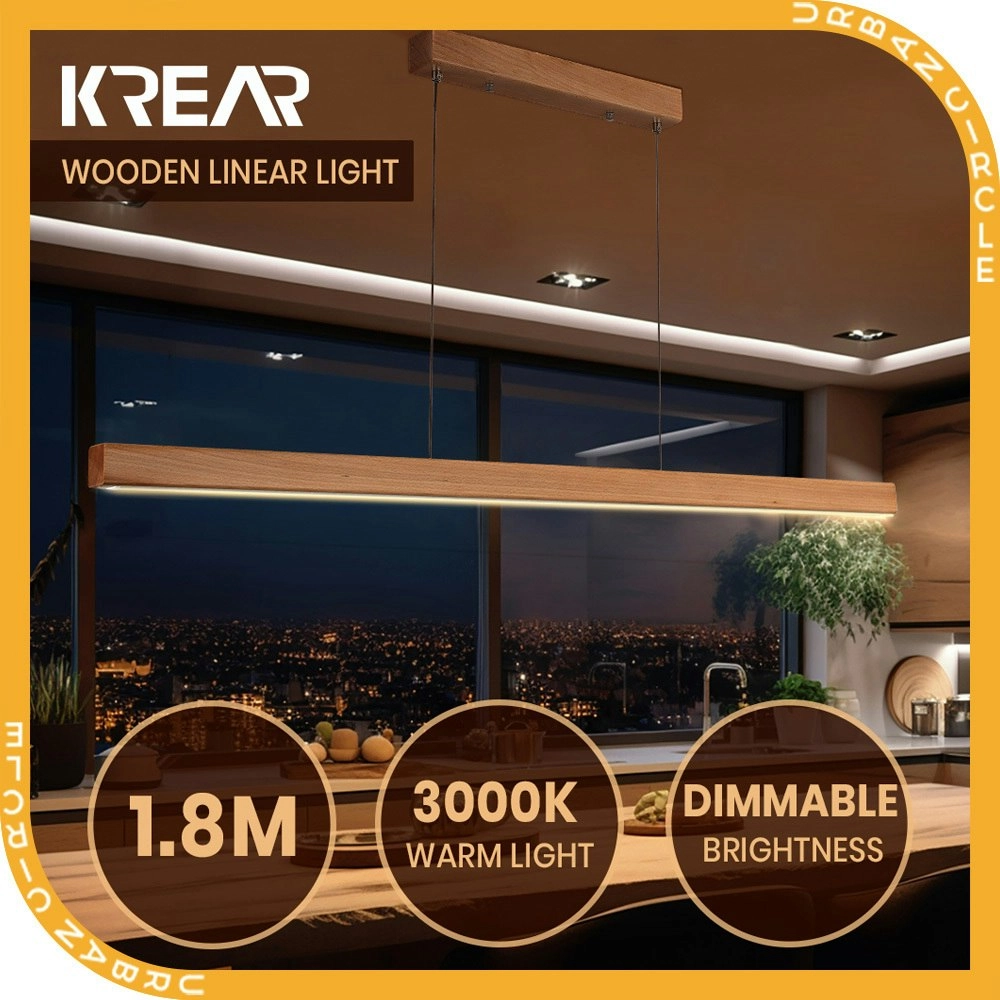 Krear 180CM Wooden Pendant Light Rectangle LED Strips Linear Lighting Beech Wood