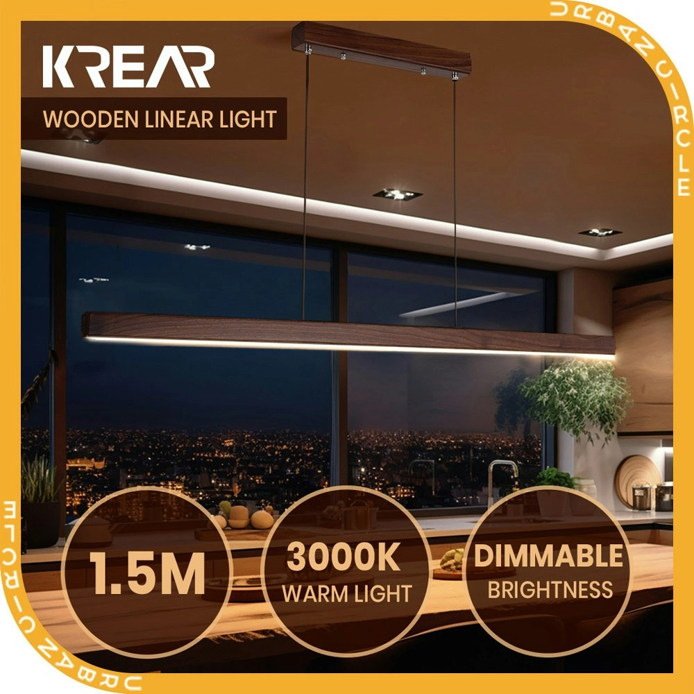 Krear 150CM Wooden Pendant Light Rectangle LED Strips Linear Lighting DarkWalnut