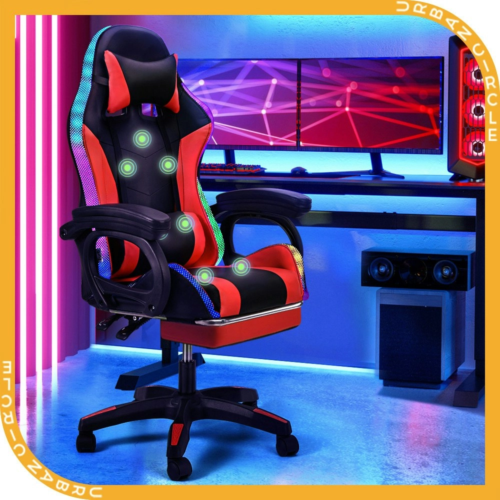 Furb Gaming Chair LED Massage Computer Recliner Footrest Red Office Chair