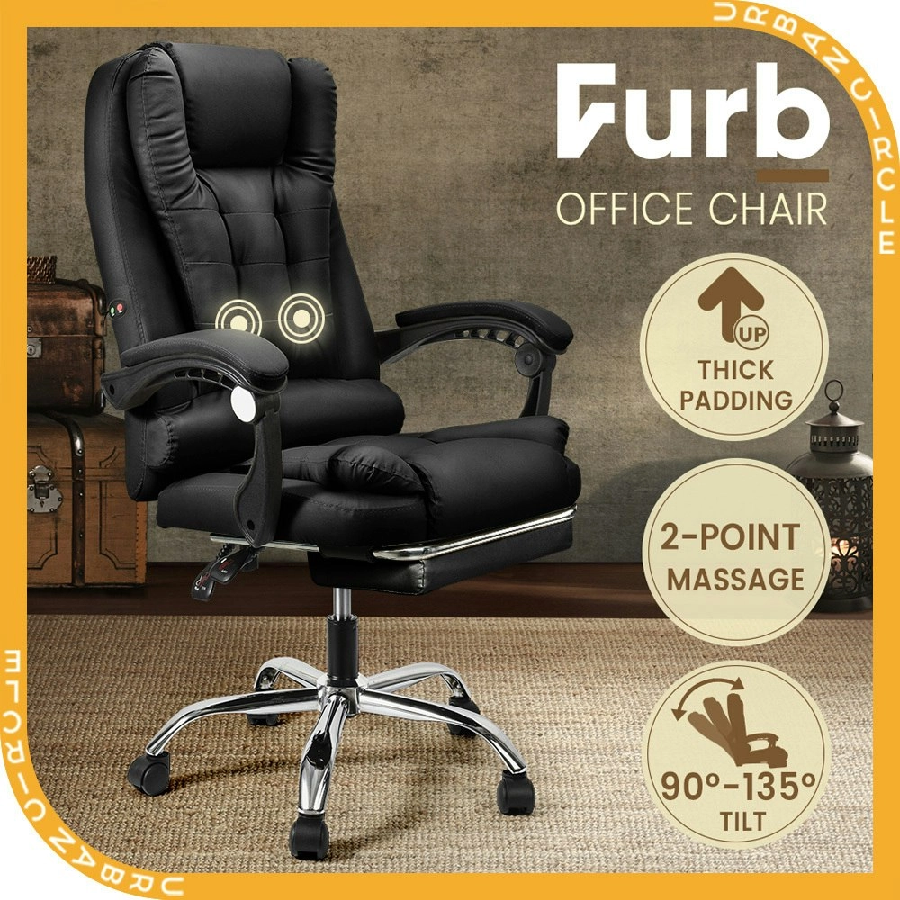 Furb Massage Office Chair Executive PU leather Seat Ergonomic Support Footrest Black