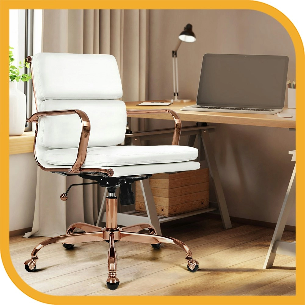 Furb Executive Office Chair Ergonomic Mid-Back PU Leather Rose Gold White