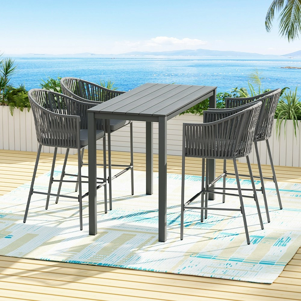 Gardeon 5-Piece Outdoor Bar Set Dining Table Rope Chair Patio Bistro Set