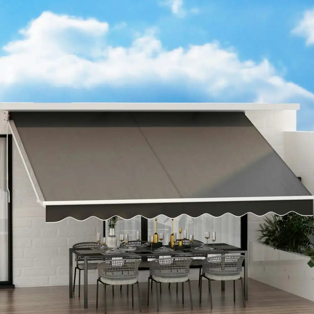 Instahut Retractable Folding Arm Awning Manual Sunshade 4Mx3M Grey