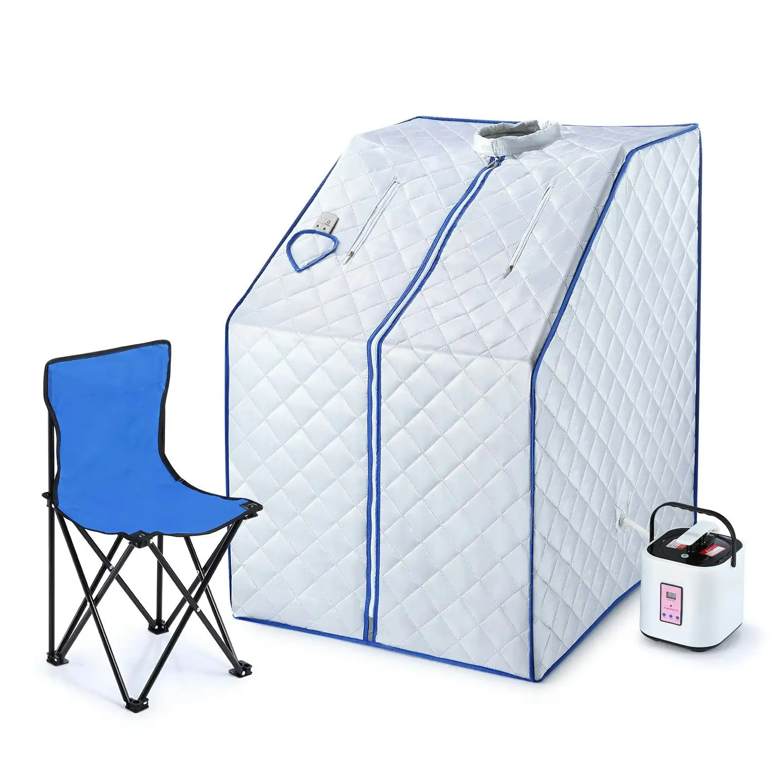 Ausway Portable Steam Sauna Full Body Spa Kit 1000W Steamer W/Foldable Chair + Remote Control