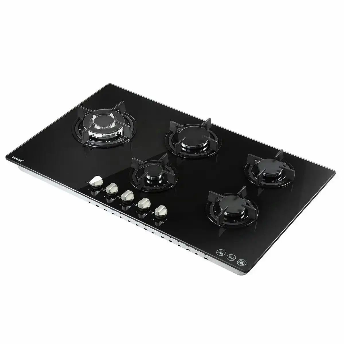 Maxkon 90cm Gas Cooktop 5 Burner Stove Hob Cooker Top Knobs NG LPG Glass Surface Black