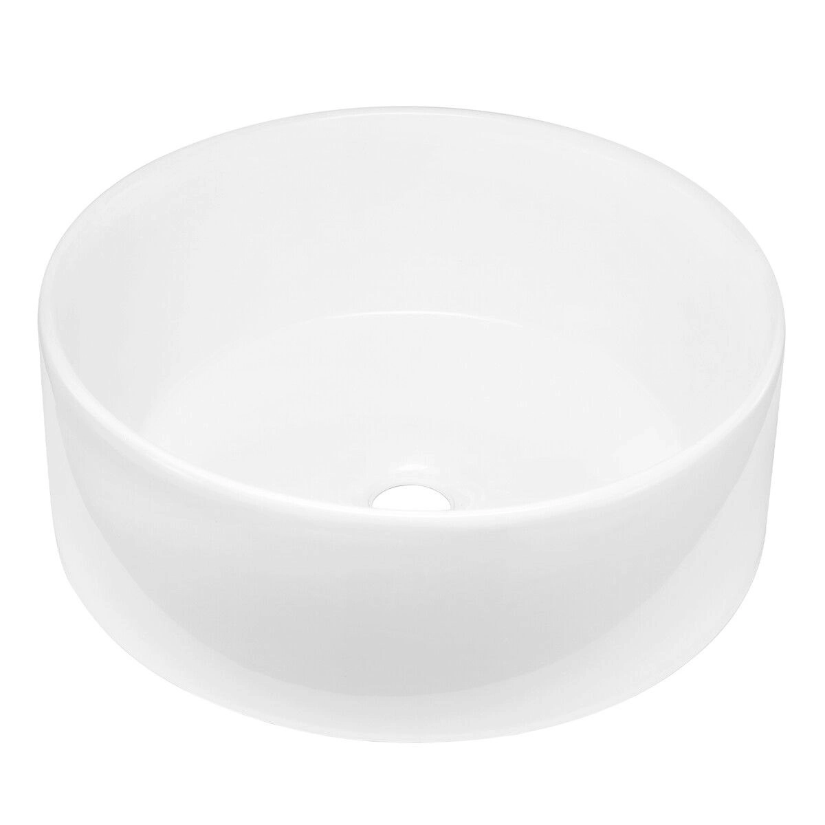 LUXSUITE White Bathroom Sink Vessel Hand Wash Basin Vanity Washing Bowl Above Counter Toilet Bath Countertop Ceramic Modern Round