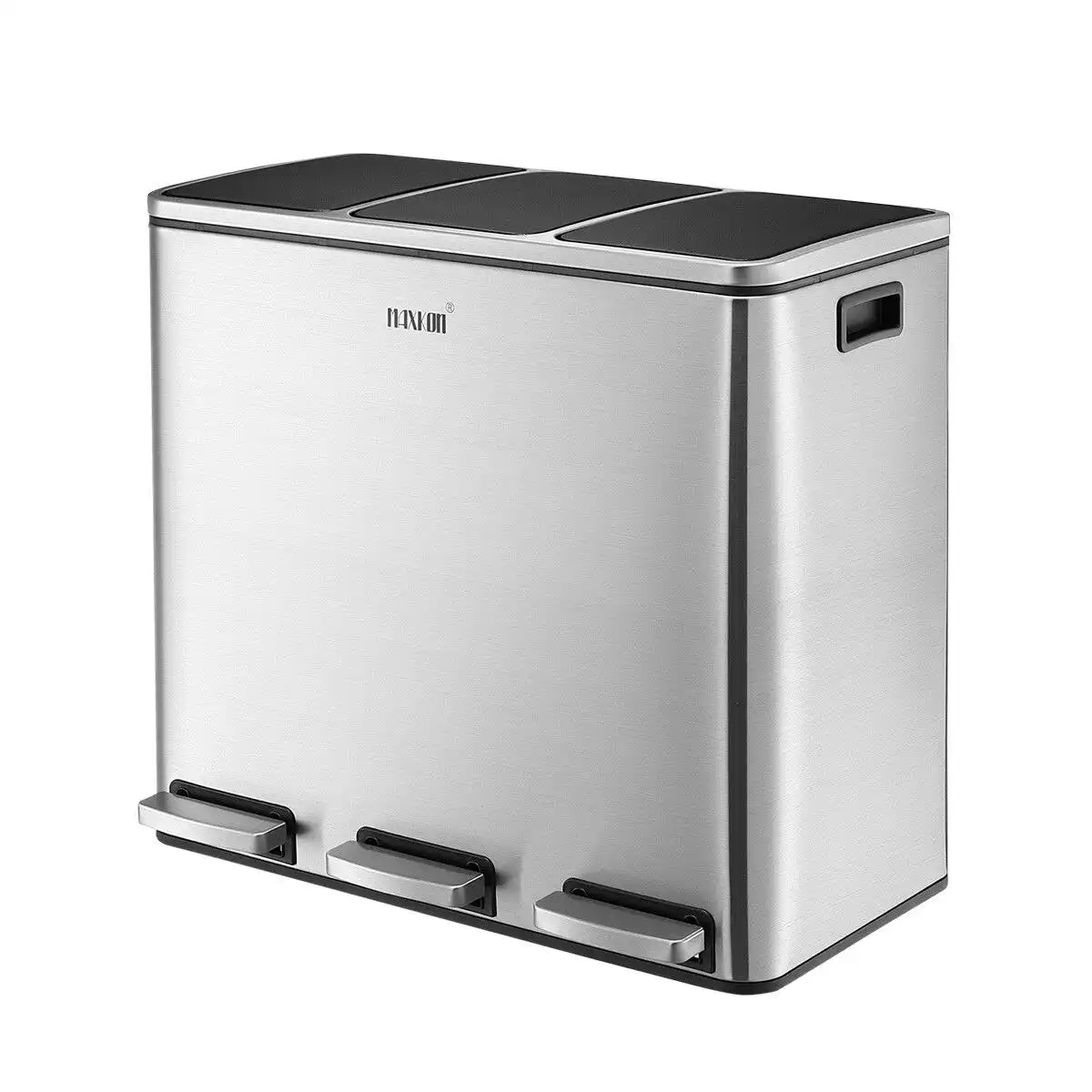 Maxkon  54L Pedal Recycling Bin Kitchen Rubbish Bin Waste Garbage Trash Bin Can with Three Compartments Silver