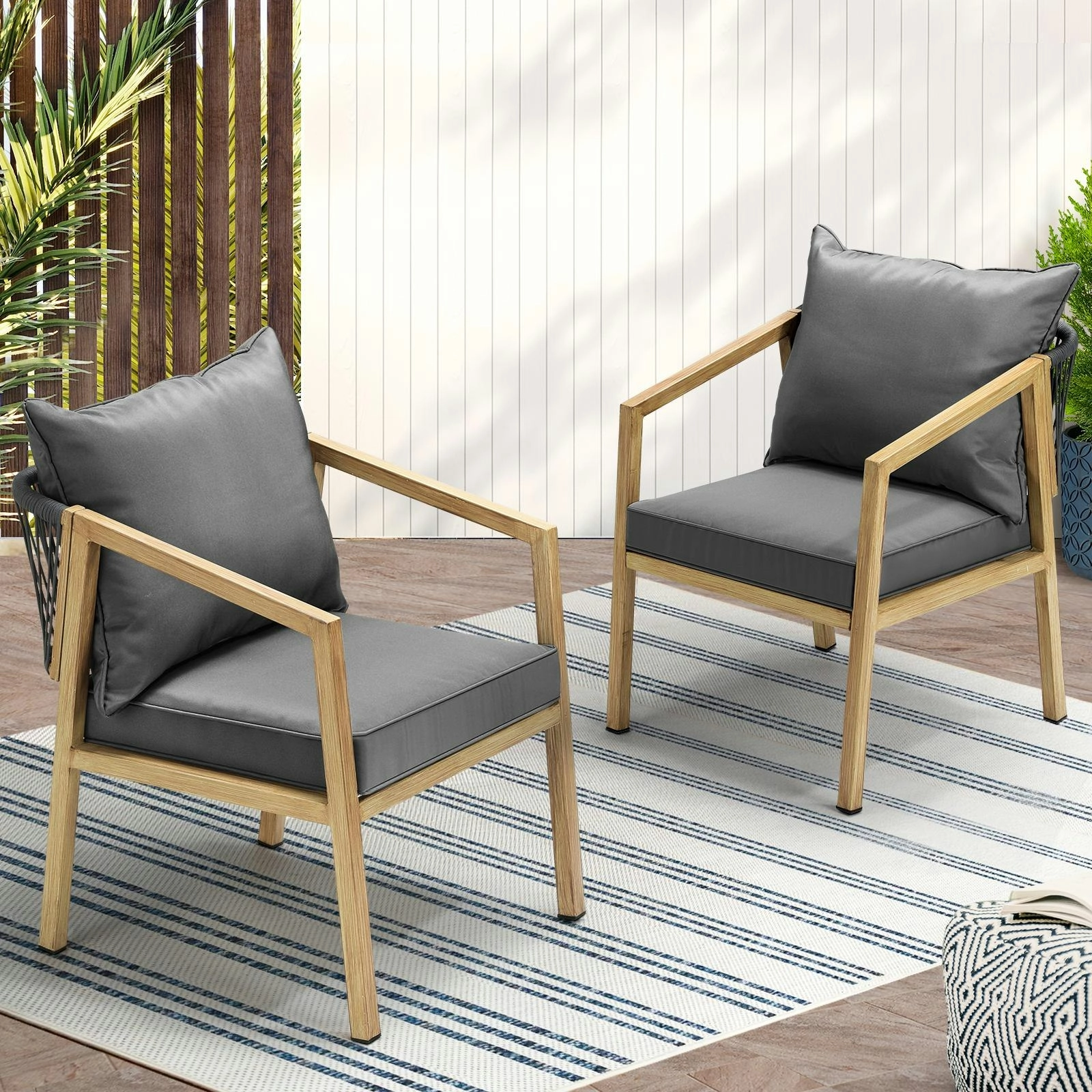 Livsip 2PCS Outdoor Furniture Chairs Garden Patio Lounge Set Steel Frame Beige