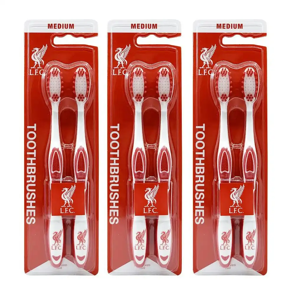 6pc EPL Liverpool F.C. Adults Medium Bristle Toothbrush Dental Teeth Oral Care