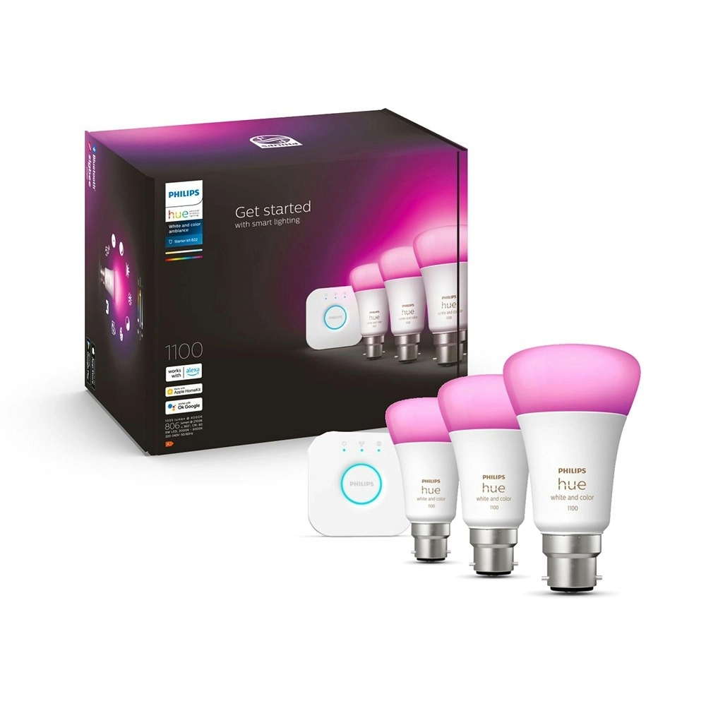 4pc Philips Hue White/Colour Ambiance Light Globes/Bulbs 11W A60 B22 w/Bridge