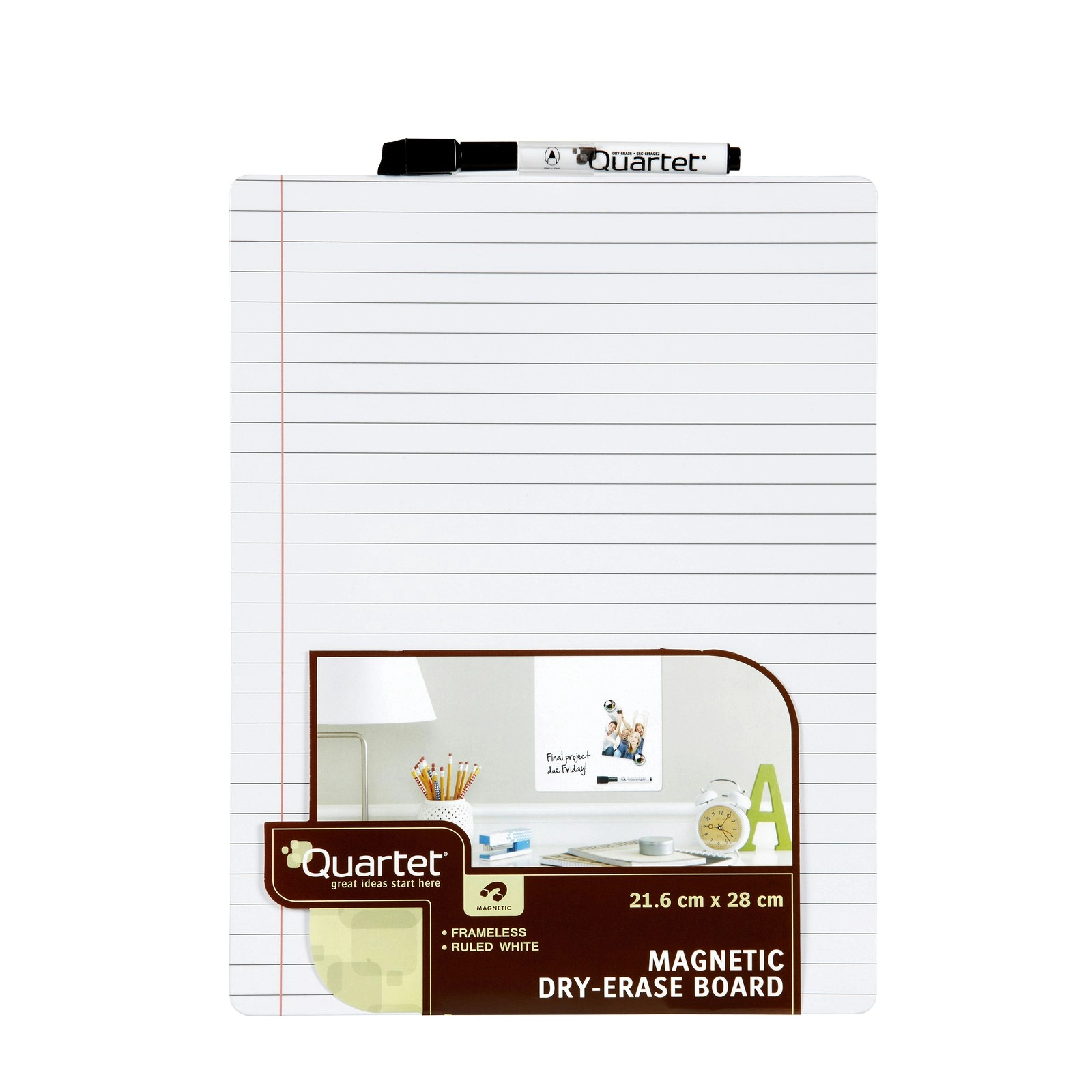 Quartet Frameless Magnetic 21.6x28cm Ruled Whiteboard Tile A4 Dry-Erase Board