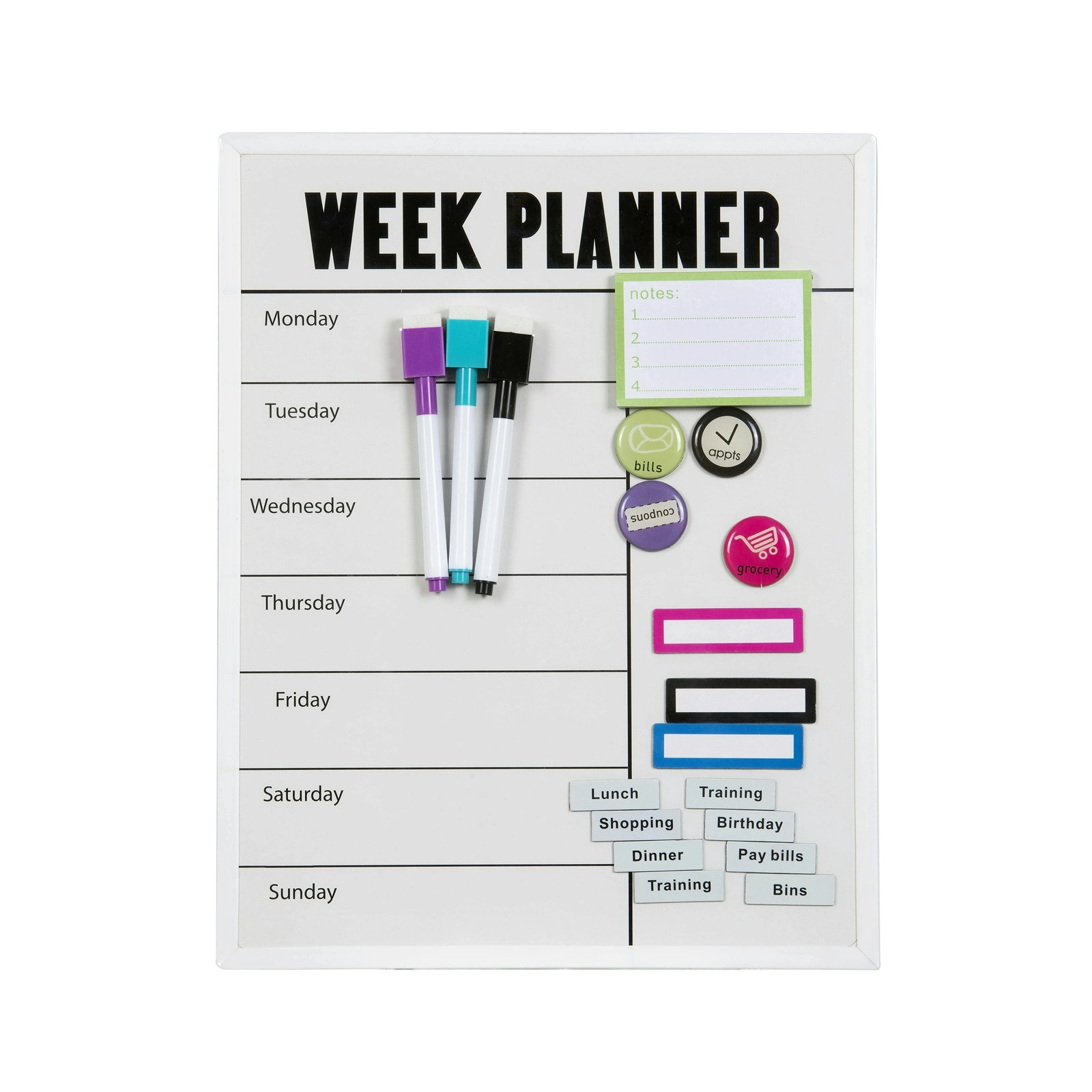 Quartet Magnetic Surface 28x36cm Weekly Planner Dry-Erase Board w/ Marker White