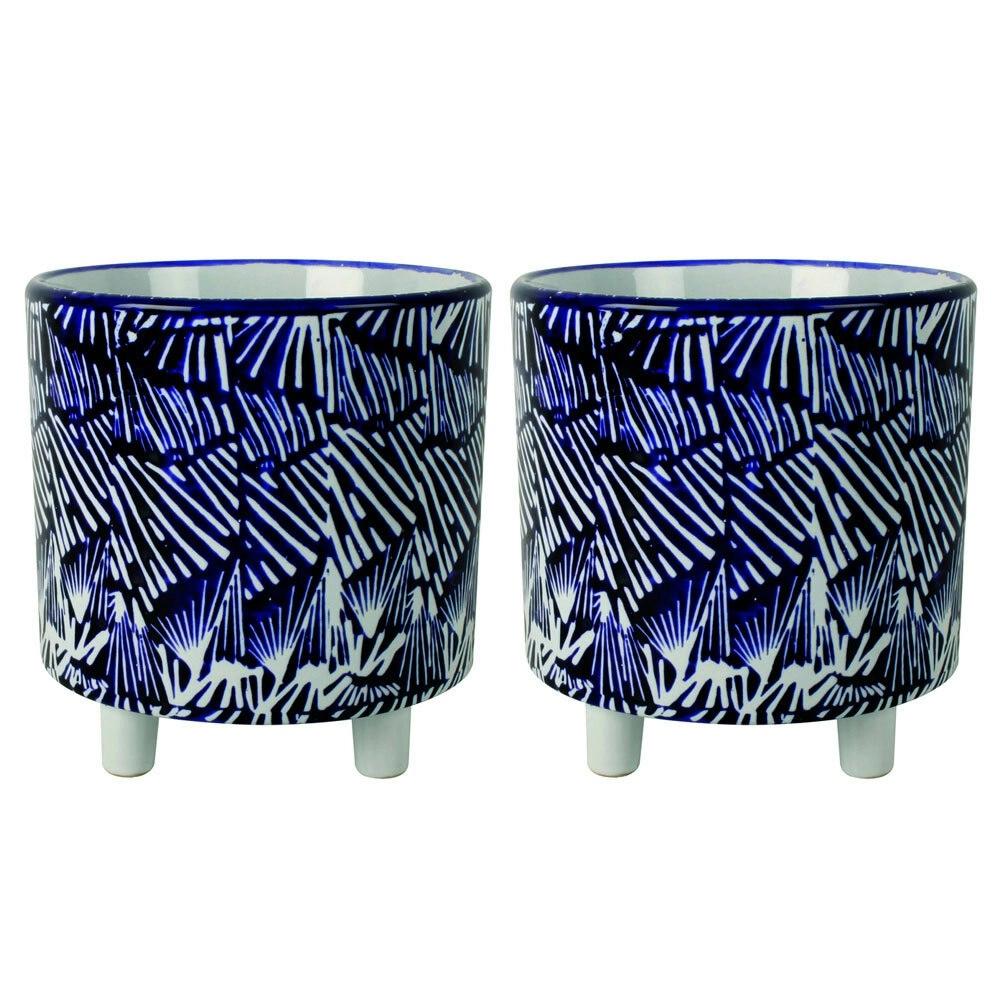 2x Maine & Crawford 16x15cm Paige Planter Ceramic Pot/Vase Container Blue/White