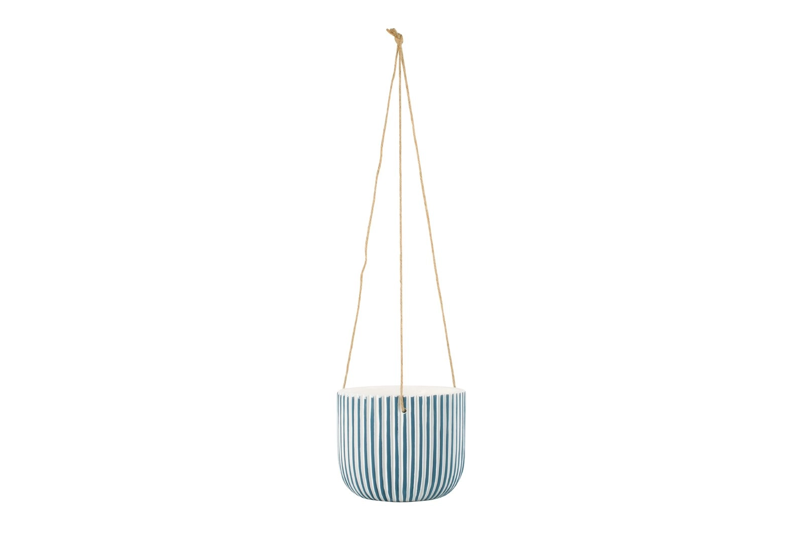 Maine and Crawford Jade Stripe 70cm Concrete String Hang Pot Home Garden BLU/WHT