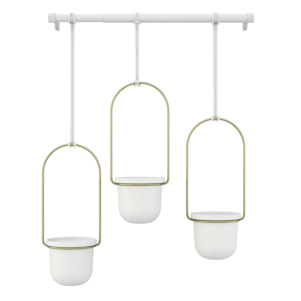 3pc Umbra Triflora 1m Wall Hanging Planter/Flower Pot Rope Set White/Brass