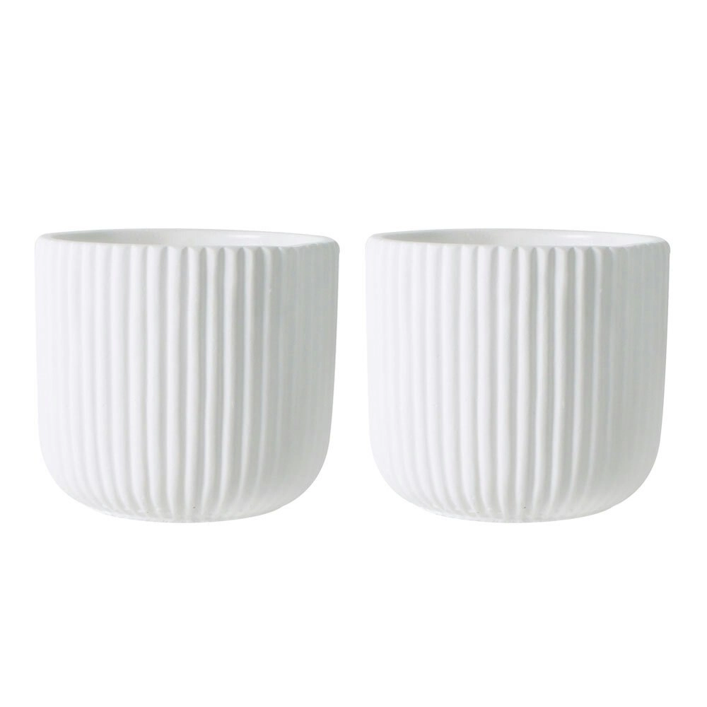 2x Maine and Crawford Diego Stripe 13.6cm Concrete Pot Home/Garden Decor White