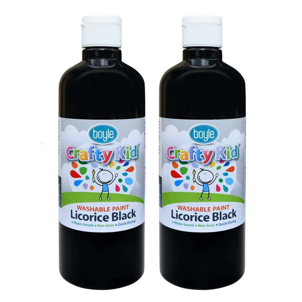 2x Boyle Crafty Kids 500ml Washable Non-Toxic Arts Colour Paint Licorice Black