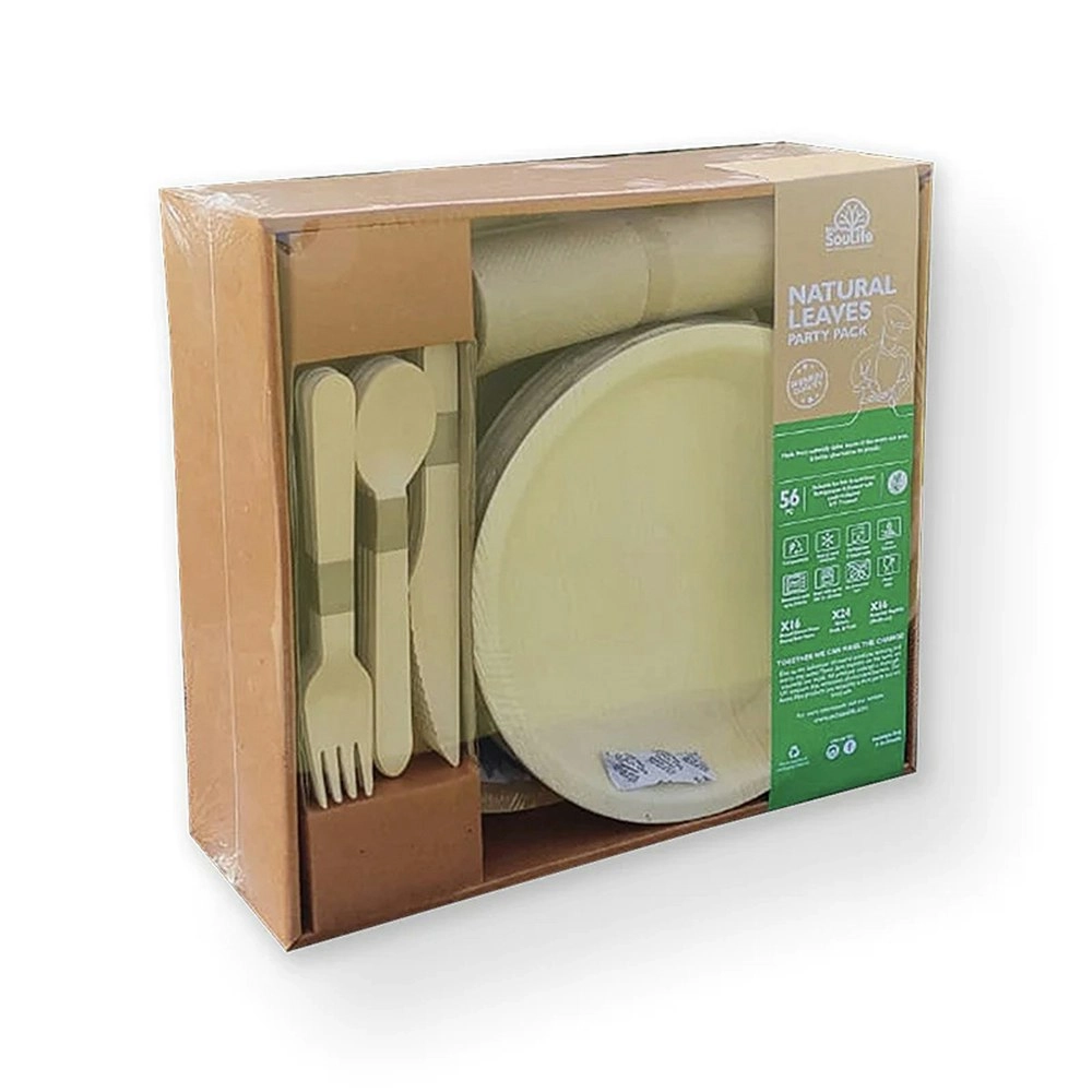 56pc Ecosoulife Disposable Compostable Leaves Food Plate/Napkins Cutlery Pack