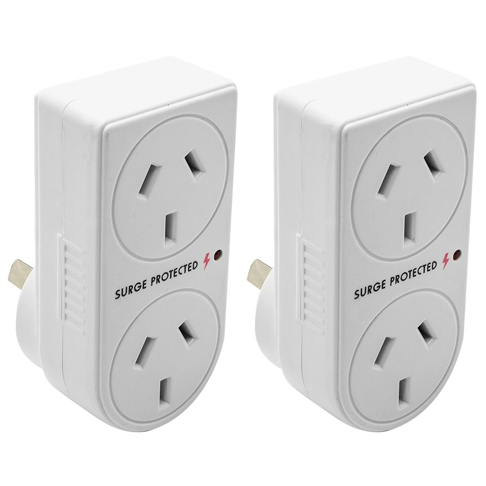 2x The Brute Power Co Double Plug Surge Protector Adaptor for Indoor Home Socket