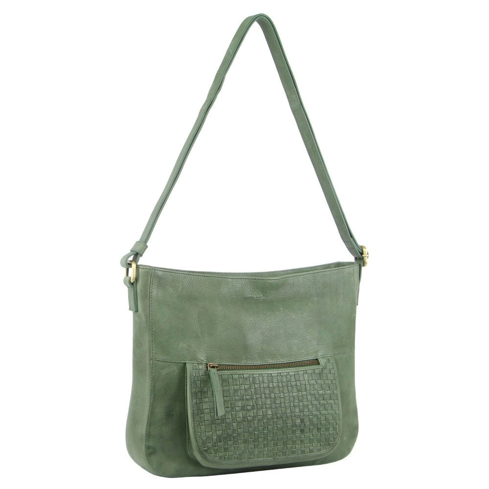 Pierre Cardin Large Woven Embossed Leather Women's/Ladies Cross Body Bag Green