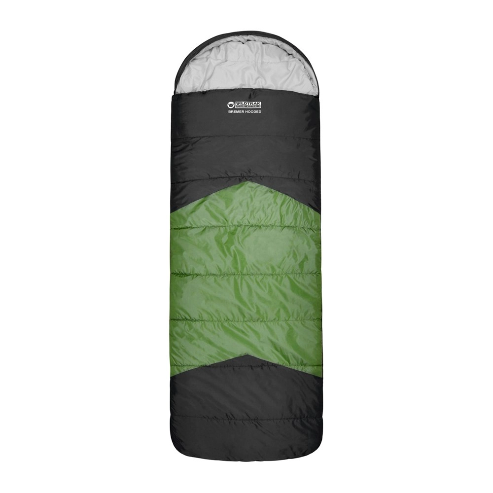 Wildtrak Bremer 220x80cm Hooded Sleeping Bag Outdoor Camping Sleeper Green/Black