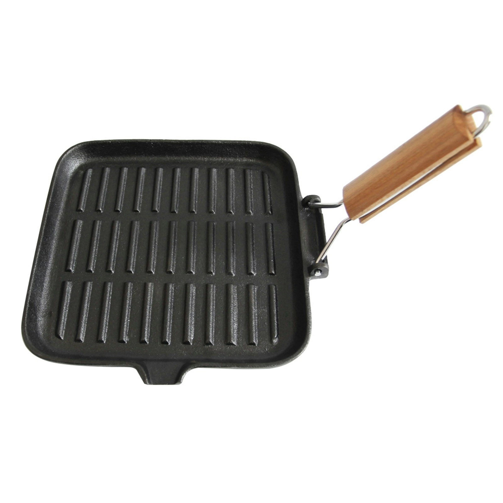 Wildtrak 24x24cm Cast Iron Griddle Pan w/ Wood Handle Camping Cookware Black