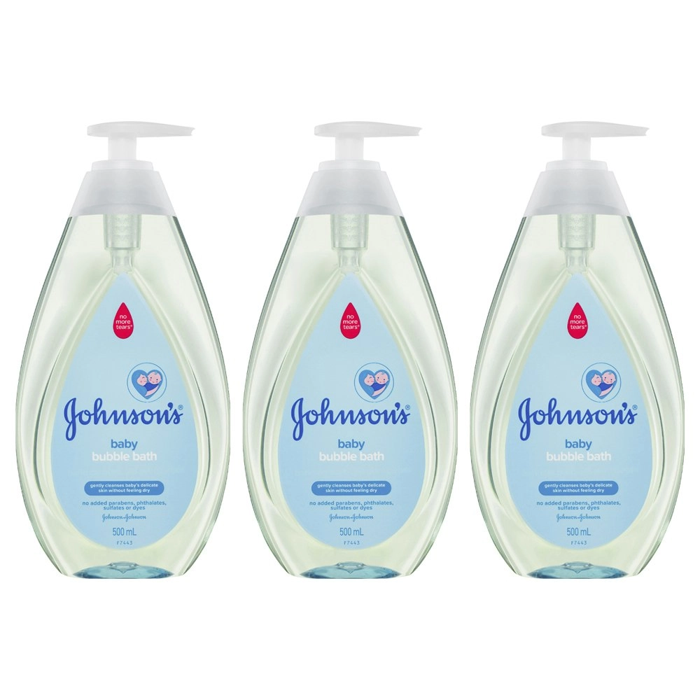 3x Johnsons 500ml Baby/Children's Cleansing Soothing Bubble Bath Liquid Bottle