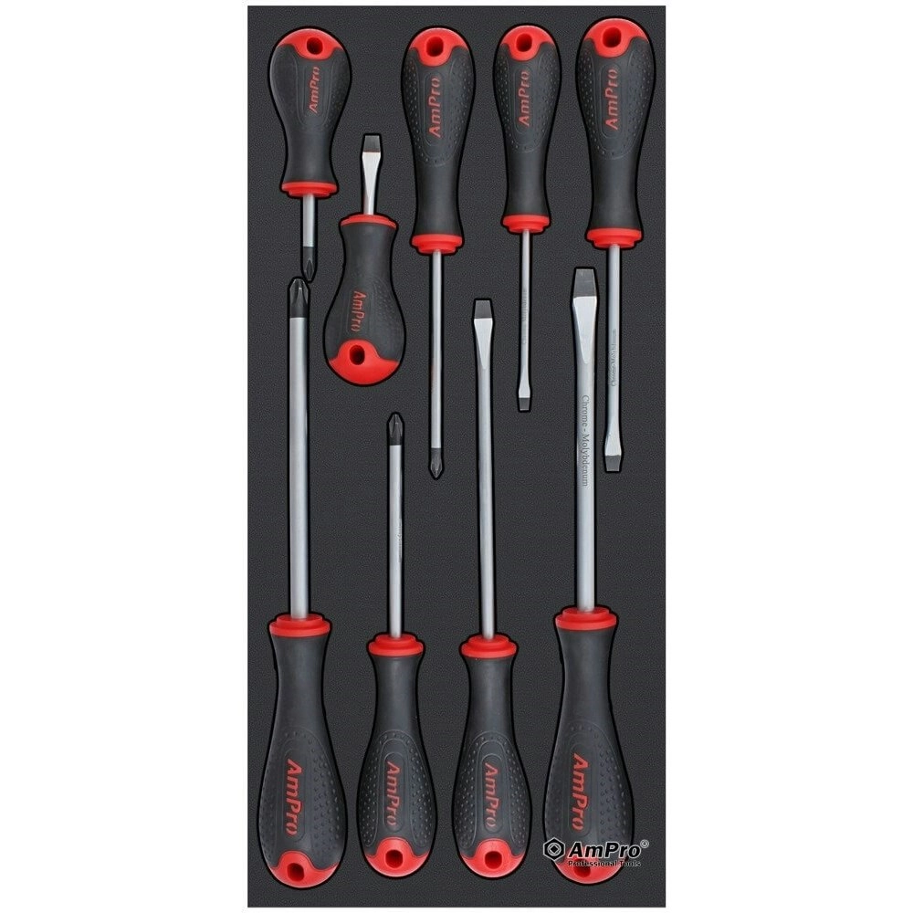 9pc Ampro Xtro-Soft Grip Screwdrivers Phillips & Slotted Tool Kit Set TS42993