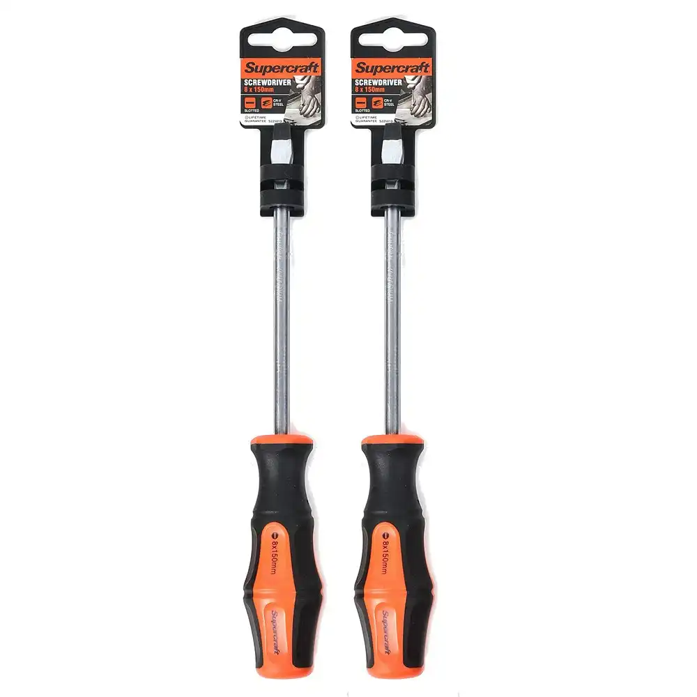 2x Supercraft CR-V Steel Precision Screwdriver Slotted/Flat Head 8x150mm DIY