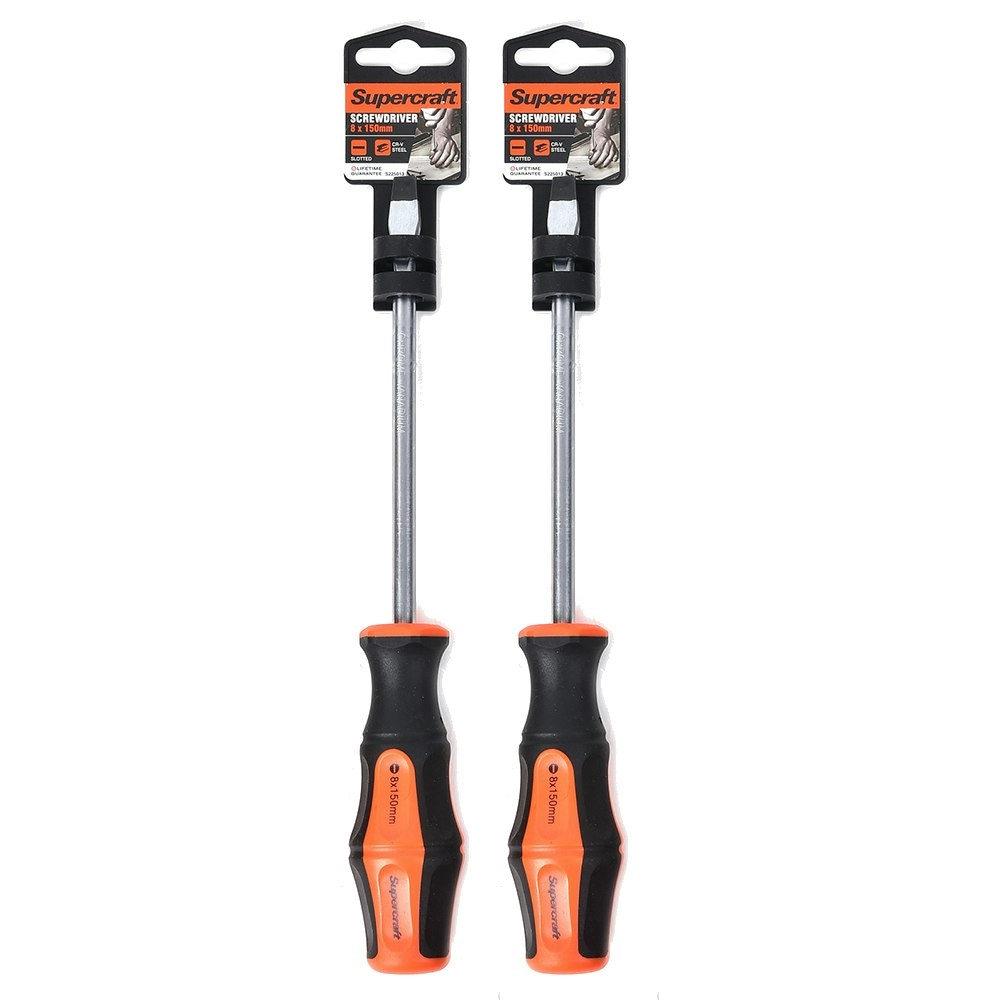 2x Supercraft CR-V Steel Precision Screwdriver Slotted/Flat Head 8x150mm DIY