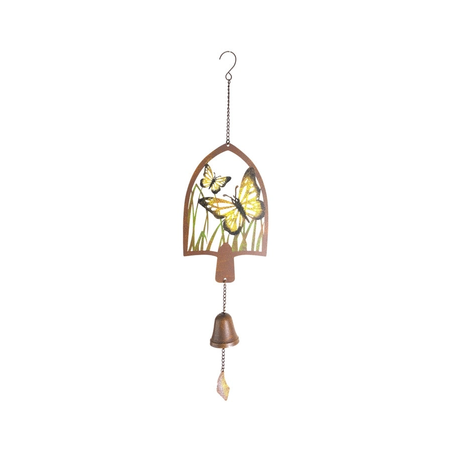 Willow & Silk Hanging 70cm Metal Arch Butterfly & Leaves w/ Bell Chime