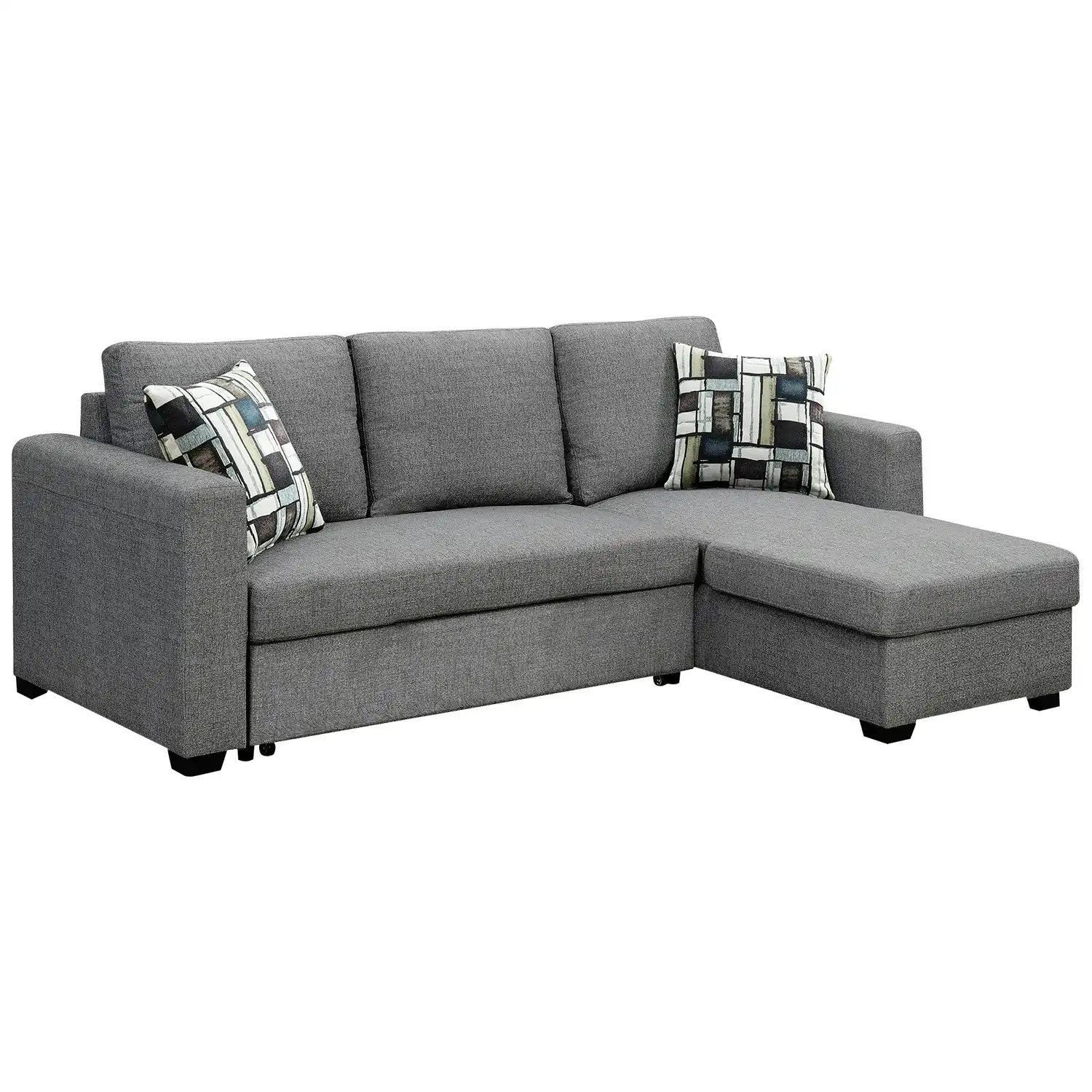 Fontana Grey Pullout Sofa Bed with Storage by Sarantino 3-Seater Corner Sofa Reversible Chaise Lounge