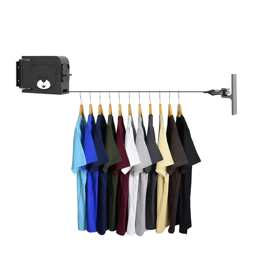 Soga 160mm Wall-Mounted Clothes Line Dry Rack Retractable Space-Saving Foldable Hanger Black