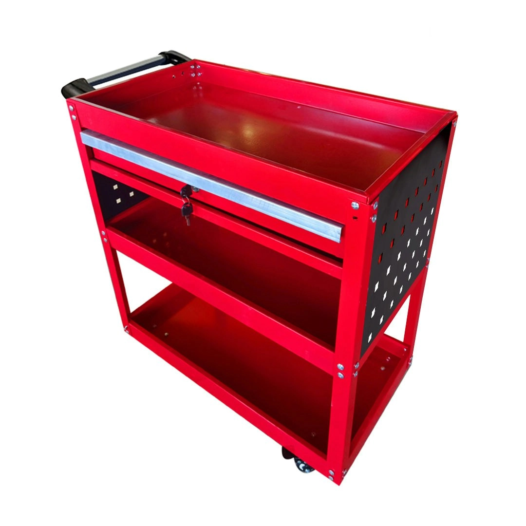 Soga 3 Tier Tool Storage Cart Portable Service Utility Heavy Duty Mobile Trolley with Drawer and Hooks Red