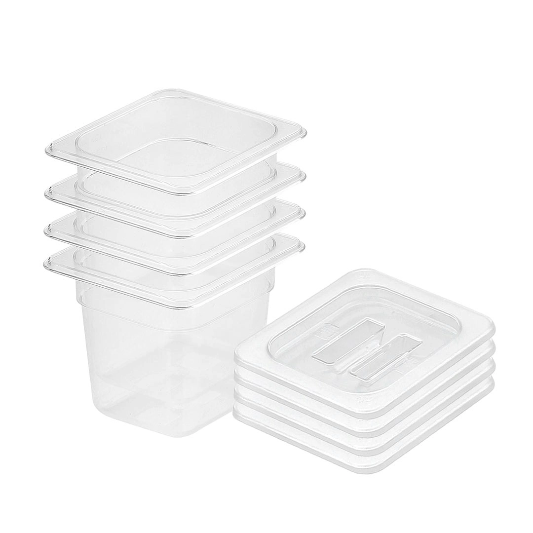 Soga 150mm Clear Gastronorm GN Pan 1/6 Food Tray Storage Bundle of 4 with Lid