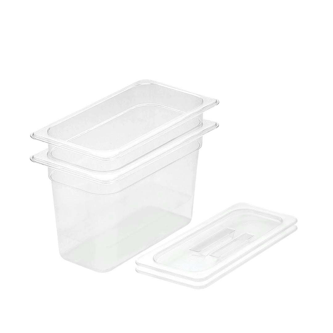 Soga 200mm Clear Gastronorm GN Pan 1/3 Food Tray Storage Bundle of 2 with Lid