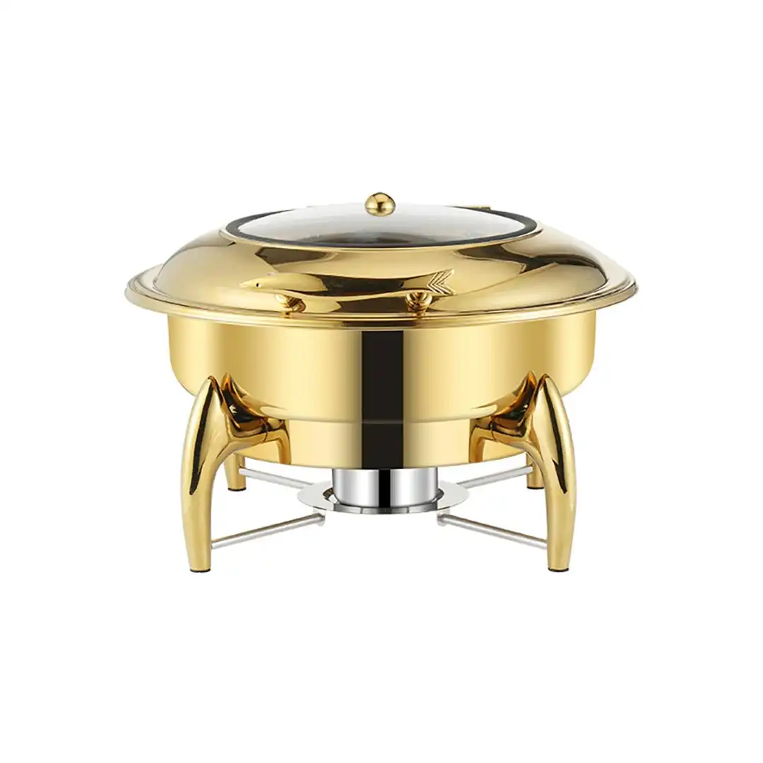 Soga Gold Plated Stainless Steel Round Chafing Dish Tray Buffet Cater Food Warmer Chafer with Top Lid