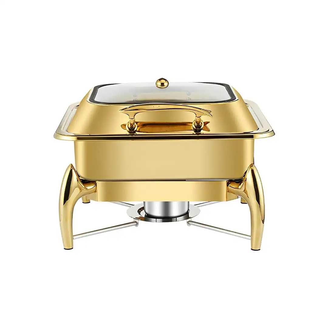 Soga Gold Plated Stainless Steel Square Chafing Dish Tray Buffet Cater Food Warmer Chafer with Top Lid