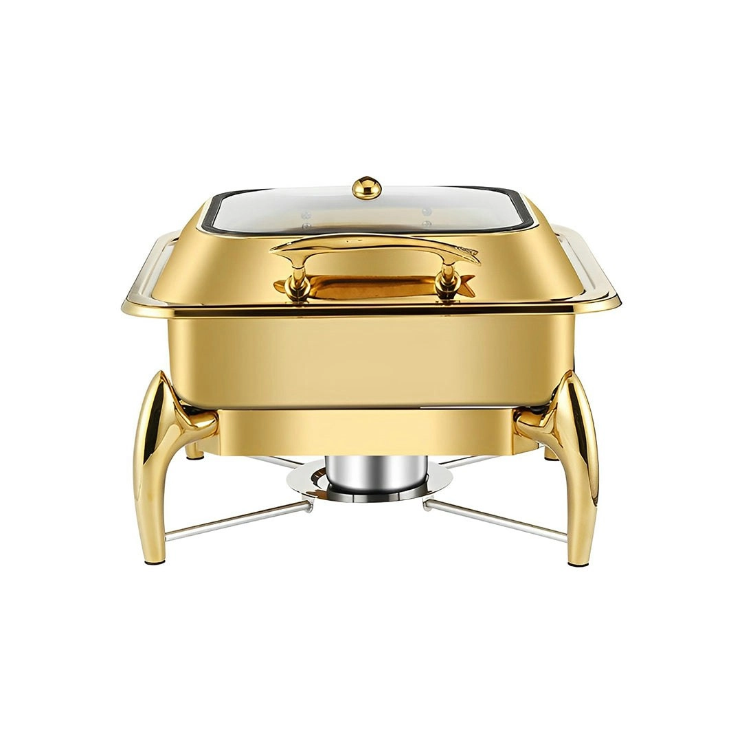 Soga Gold Plated Stainless Steel Square Chafing Dish Tray Buffet Cater Food Warmer Chafer with Top Lid