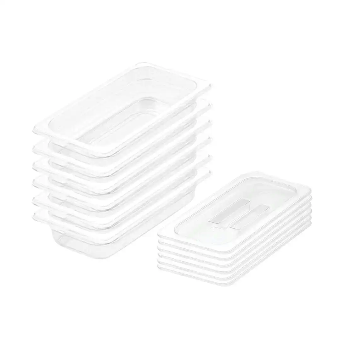 Soga 65mm Clear Gastronorm GN Pan 1/3 Food Tray Storage Bundle of 6 with Lid