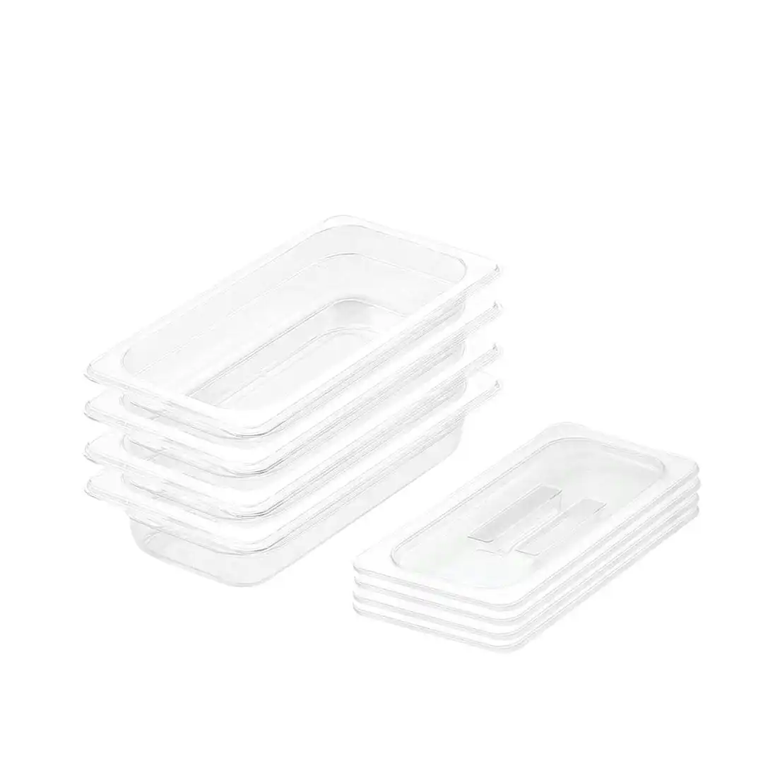 Soga 65mm Clear Gastronorm GN Pan 1/3 Food Tray Storage Bundle of 4 with Lid