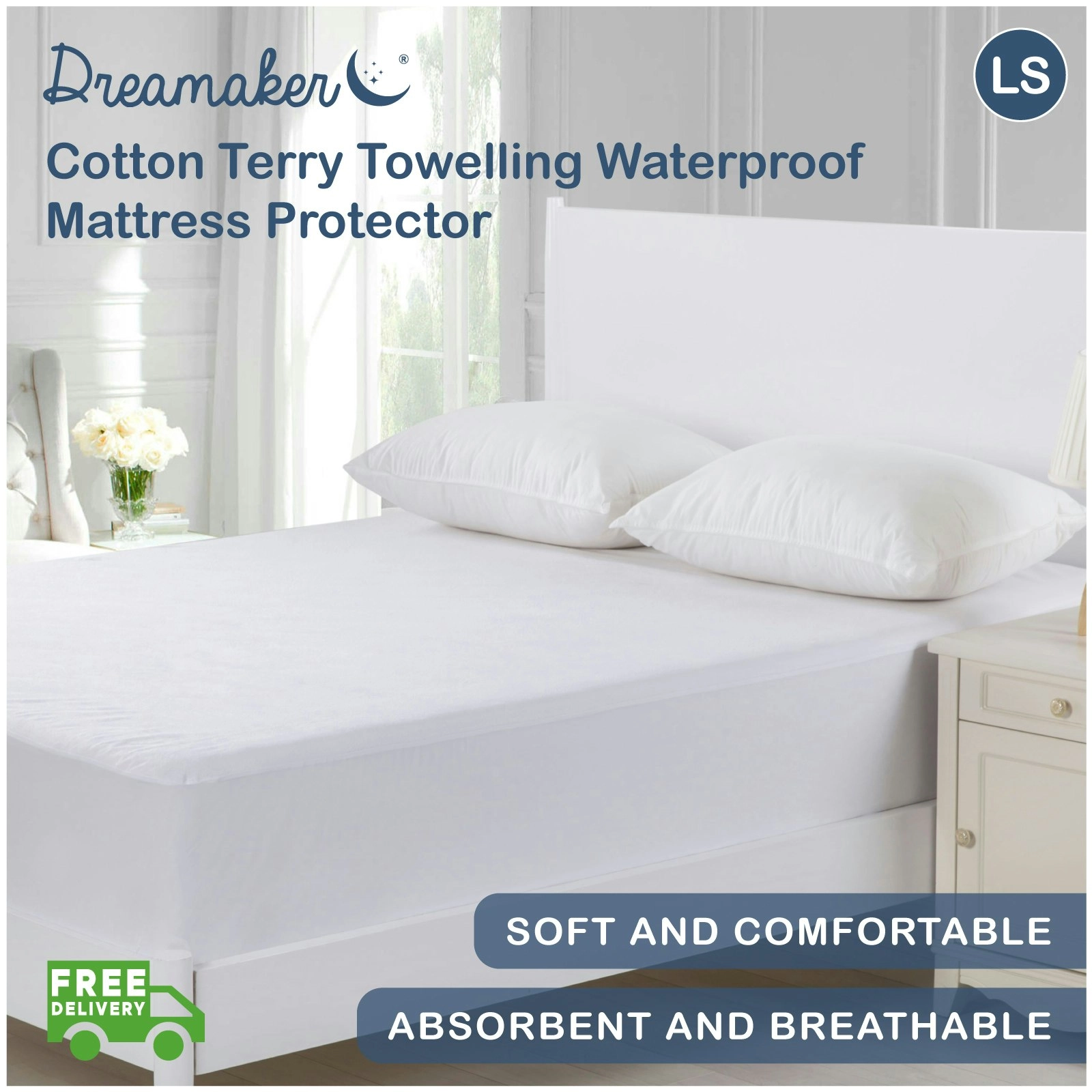 Dreamaker Cotton Terry Towelling Waterproof Mattress Protector Long Single Bed