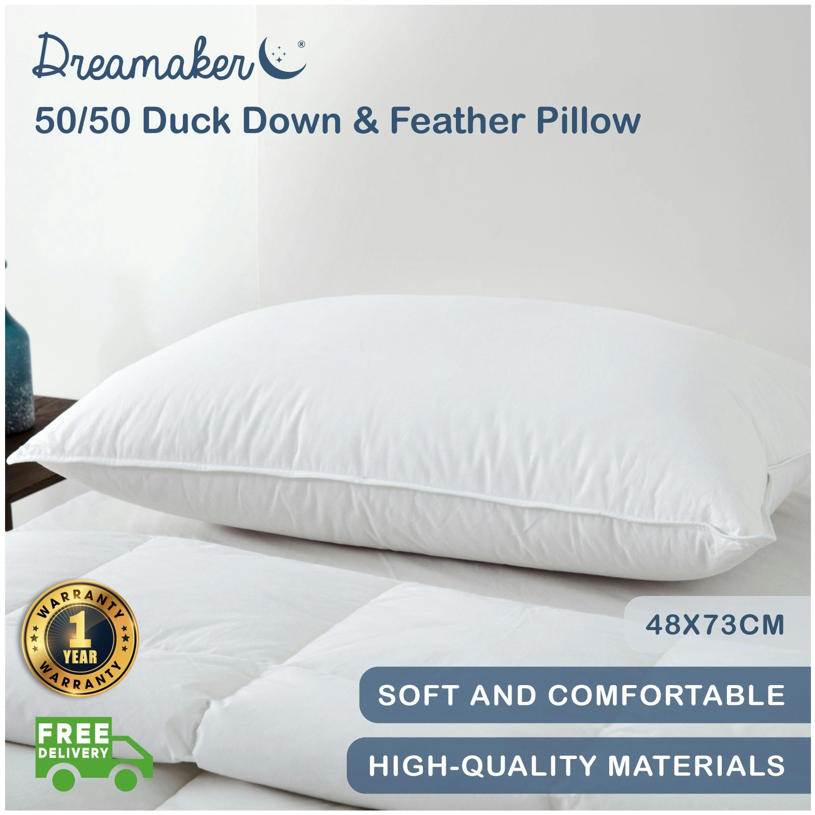 Dreamaker Luxury 50/50 Duck Down & Feather Pillow 48 x 73 cm