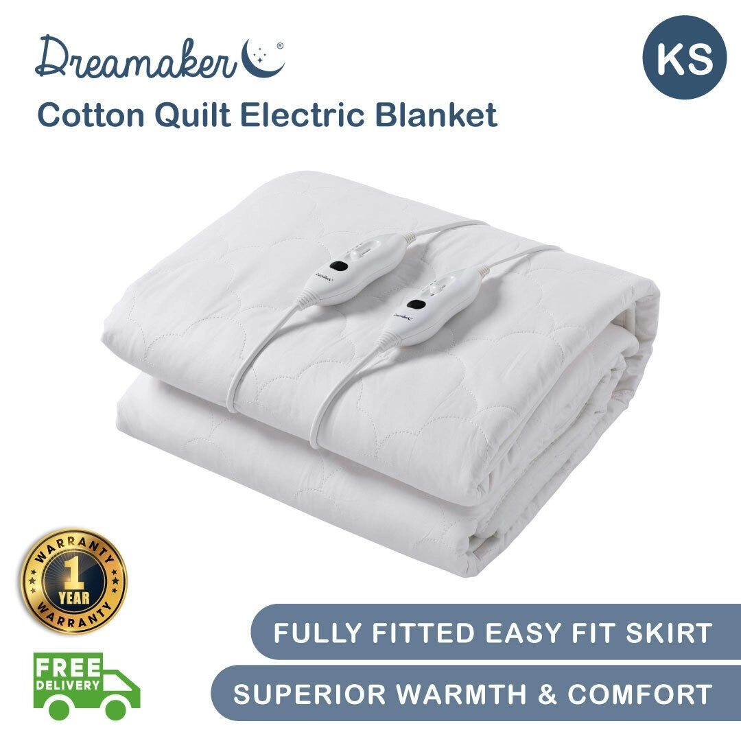 Dreamaker 100% Cotton Quilt Electric Blanket White King Single Bed