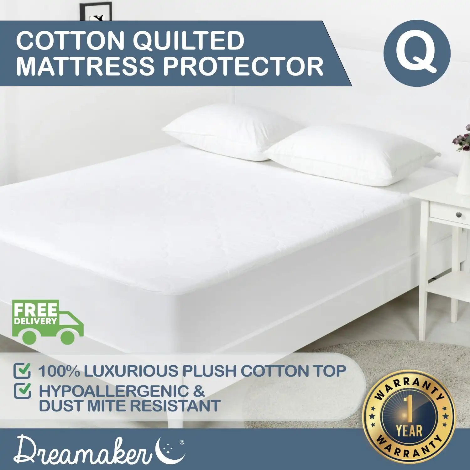 Dreamaker Quilted Cotton Filled Mattress Protector Queen Bed