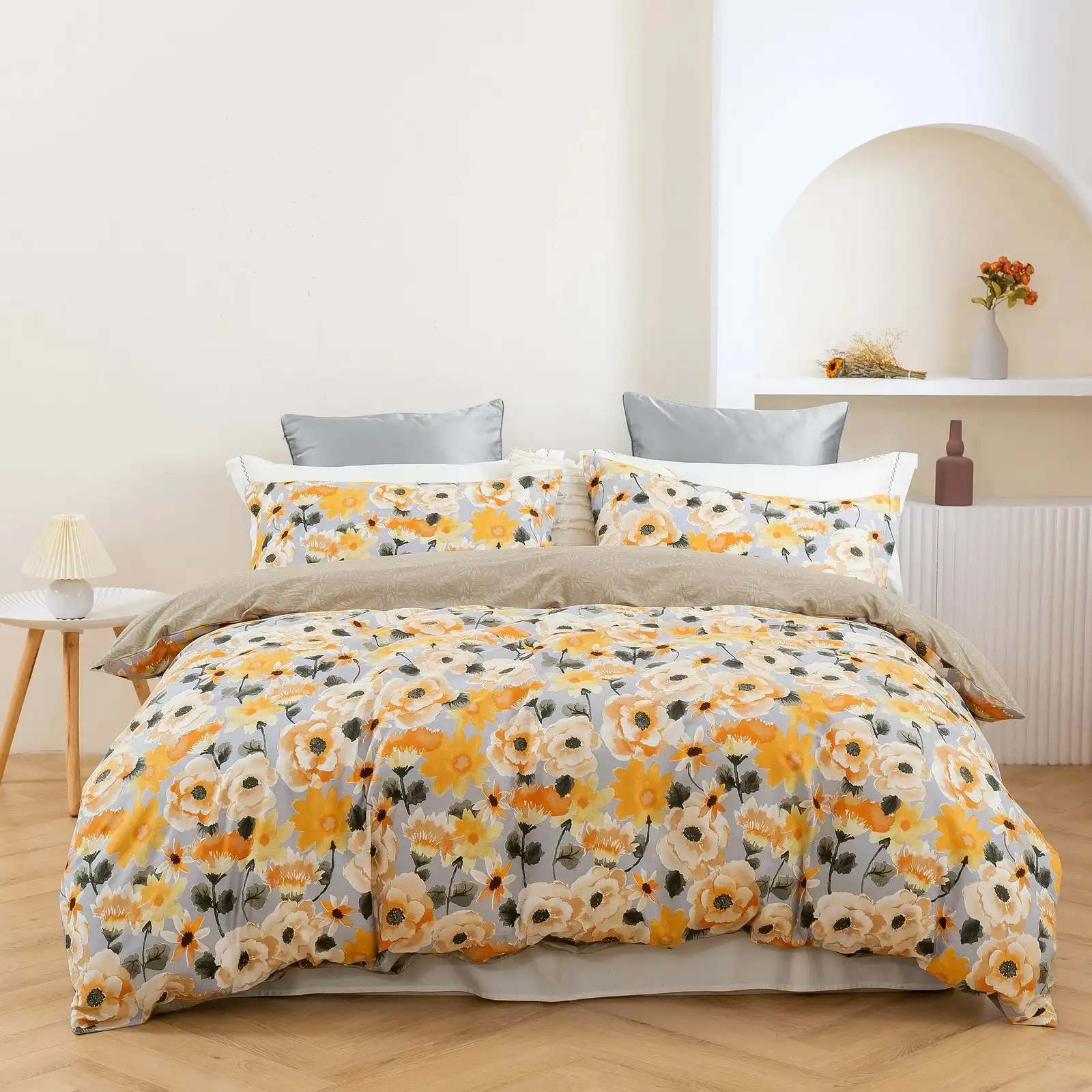 Dreamaker Marigold 100% Cotton Reversible Quilt Cover Set