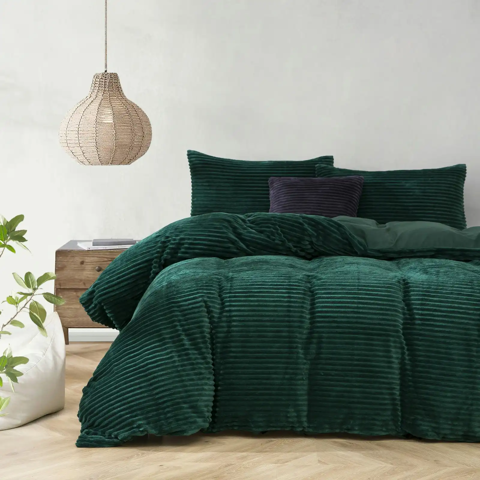 Dreamaker Embossed Teddy Fleece Quilt Cover Set Emerald King Bed