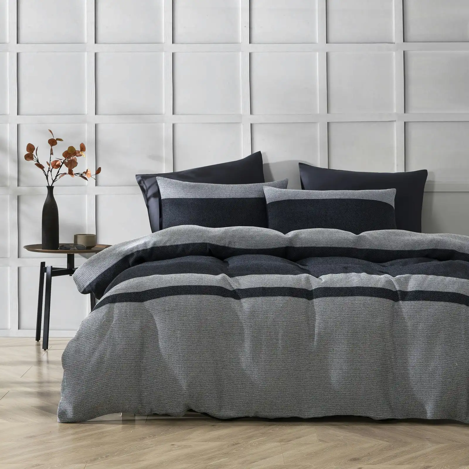 Dreamaker Herringbone 100% Cotton Quilt Cover Set Charcoal Double Bed