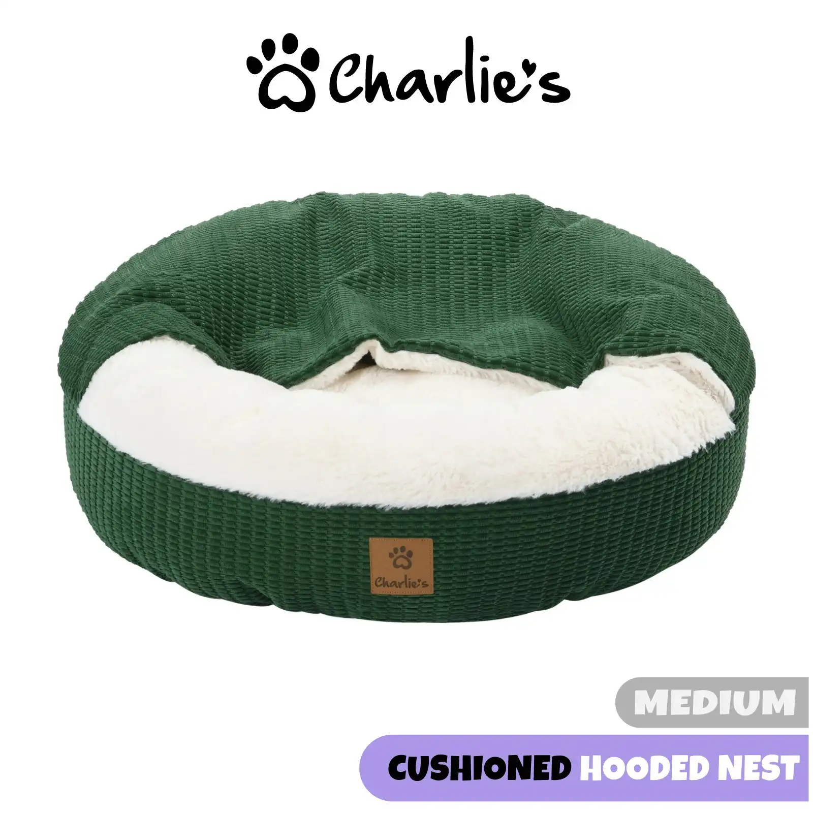 Charlie's Snookie Hooded Calming Dog Bed Eden Green Medium